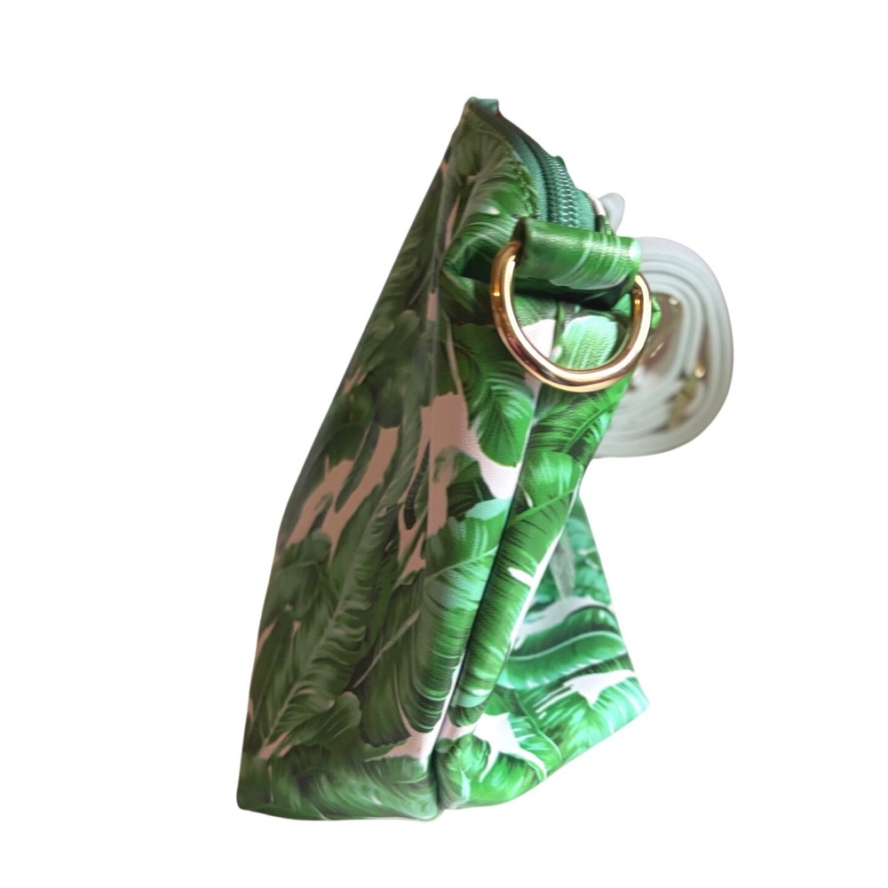 IWM Banana Leaf Print Green Tropical Palm Clutch White Strap 11.5" W X 7" tall - Picture 3 of 8